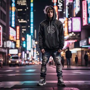 Haute qualité personnalisé diamant coton polaire pull à capuche hommes sweats poids lourd strass goujon hommes sweats à capuche - Product Image 2