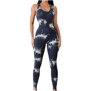 Combinaison de yoga tie-dye taille haute pour femme, sans manches, dos nu, longueur intégrale, extensible, respirante, coupe ajustée, tenue de sport - Product Image 2