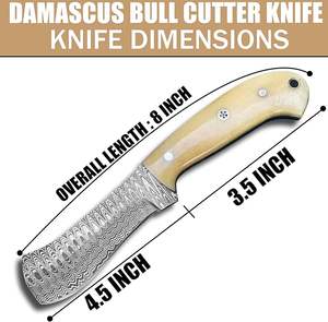 Hand Forged Damascus Steel Cowboy Bull Cutter <b>Knife</b> Custom OEM Full Tang Fixed Blade <b>Bone</b> <b>Handle</b> With Pancake Leather Sheath - Product Image 3