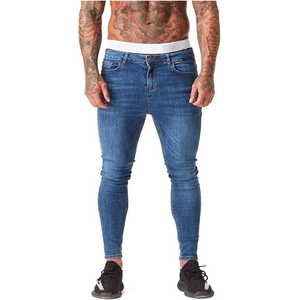 Custom Vintage Straight Classic Blue <b>Jeans</b> Men High <b>Waist</b> Breathable <b>Elastic</b> <b>Waist</b> Pants Spring - Product Image 1