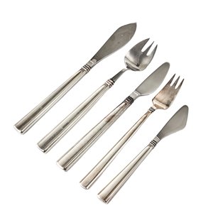 Ensemble de couverts vintage plaqués argent, 5 pièces, couteau et fourchette à poisson, finition miroir, vaisselle classique pour repas de luxe, maison, hôtel - Product Image 1