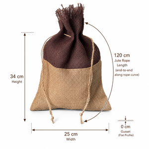 Pochette en jute à cordon de serrage bicolore effilochée avec logo personnalisé 25x34 cm, sac d'emballage cadeau en toile de jute, vente en gros, fabricant OEM, exportateur - Product Image 5