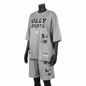 Ensemble short en jersey mesh premium pour femme, respirant, polyester doux, gris, logo personnalisé imprimé, ensembles pour femme 100% coton - Product Image 4