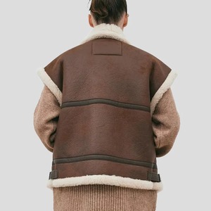 Chaleco de Piel de Oveja Genuina para Mujer, Estilo Bomber B3 RAF, Color Marrón Chocolate, para Invierno - Product Image 2