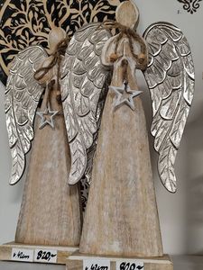 Étoile de Noël artisanale en bois de manguier de haute qualité, durable, avec figurine à ailes argentées, décoration de table ou d'arbre, cadeau - Product Image 6