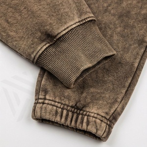 Custom <b>Distressed</b> Embroidery Zip Up Hoodie Sweatpants Set Men Tracksuit Rhinestone Sun Faded Acid Wash Gym Fitness Wear - Product Image 6