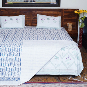 Handmade Organic Cotton Kantha <b>Quilt</b> Reversible Breathable Bed Cover Set Printed Fish Pattern Eco-Friendly Washable Bohemian - Product Image 6