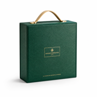 Boîte cadeau de luxe personnalisée de style valise verte avec logo estampé à chaud et poignée pour emballage de parfums et cosmétiques haut de gamme