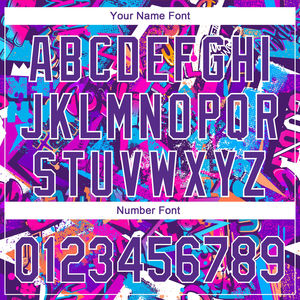 Camiseta Deportiva de Secado Rápido para Hombre, con Estampado de Grafiti Personalizado en Morado y Blanco, Corte Clásico, Manga Corta, con Logotipo - Product Image 5