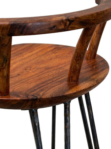 Solid Wood Bar <b>Stool</b> Round <b>Seat</b> Metal Base Armless Counter Chair Brown for Home Bar Cafe Restaurant - Product Image 3