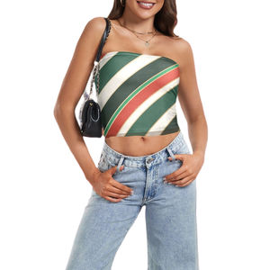 Diagonal Stripe Sublimation Tube <b>Top</b> <b>Crop</b> Red <b>Green</b> Gold Strapless Holiday Party <b>Top</b> Christmas Outfit for Women cheap price - Product Image 3
