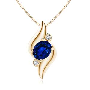 14K 18K <b>Solid</b> <b>Gold</b> Oval Cut Natural Blue Sapphire & Diamond Shell Style <b>Pendant</b> Classical Handmade Fine Jewelry <b>Pendant</b> OEM - Product Image 1