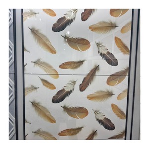 Carreaux muraux en céramique 60x30 motif plume, beige brun élégant, décoratifs pour salle de bain et cuisine - Product Image 1