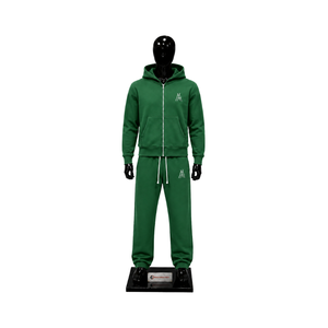 Ensemble de survêtement vert pour homme avec logo personnalisé, sweat à capuche zippé et pantalon de jogging, tenue décontractée streetwear et sportswear, ensemble deux pièces, vente en gros OEM - Product Image 1