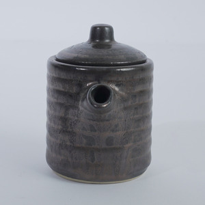 Pot à sauce soja en céramique taupe avec glaçure réactive, 200 ml, avec couvercle, design zen asiatique, pour restaurant, hôtel, service de sauces - Product Image 4
