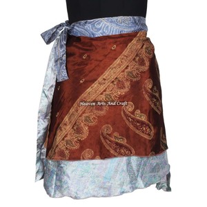 Minifalda de seda vintage india Wear Magic Wrap, minifalda sari de seda sexy vintage, imágenes de mujeres maduras, transpirable, informal. - Product Image 3