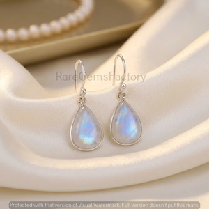 Boucles d'oreilles pendantes en argent 925 avec pierre de lune arc-en-ciel, pierre précieuse naturelle, faites à la main, cadeau de bijoux avec une beauté éclatante - Product Image 5