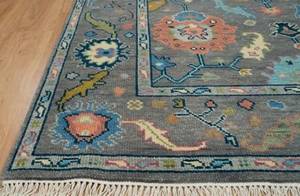 Tapis Oushak en laine noué à la main de haute qualité |   Tapis d'appoint oriental fait main de qualité export, motif floral turc gris brun pastel - Product Image 3