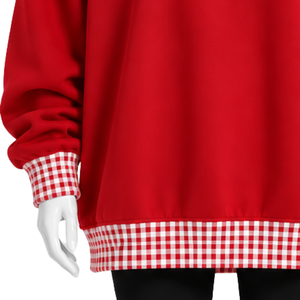 Sweat-shirt rouge surdimensionné pour homme avec col et ourlet à carreaux, manches longues, imprimé graphique, pull décontracté streetwear - Product Image 6