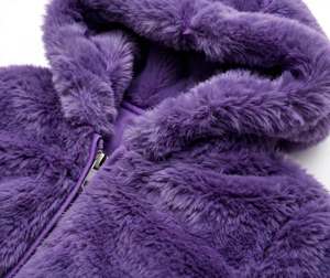 Purple Faux <b>Fur</b> <b>Hooded</b> <b>Jacket</b> Women Winter Short Zipper Closure Casual Warm Coat Full Sleeve Solid Color Standard Outerwear - Product Image 6