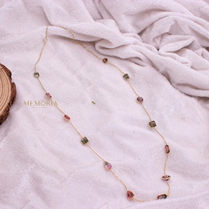 สร้อยคอผู้หญิงทำมือ ประดับพลอยมัลติทัวร์มาลีนแท้ รับรองโดย IGI ทองคำแท้ 18K สีเหลืองทอง ขายส่ง - Product Image 1