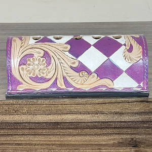 Porte-stylo en cuir véritable à carreaux personnalisable, organiseur de bureau floral gravé, accessoire de bureau fait main, collection de cadeaux - Product Image 2