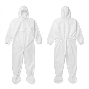 Combinaison de travail unisexe en polyester blanc avec capuche, anti-poussière, protection intégrale du corps - Product Image 1