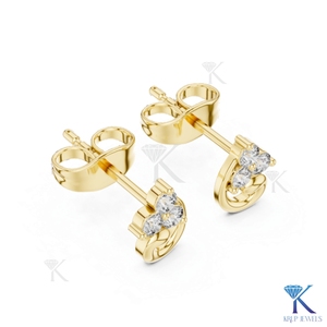 Lab Grown Diamond Abstract Swirl <b>Stud</b> Earrings 3 Stone Cluster 14K/18K Solid Gold Women's Jewelry Wedding Party Anniversary Gift - Product Image 5