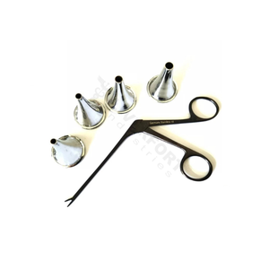 Juego Premium de 4 Piezas: Espéculos Auriculares y Pinzas Micro Alligator de 3 Pulgadas, Negras, Instrumentos Quirúrgicos ORL Nasales de Acero Inoxidable para Otorrinolaringólogos - Product Image 1