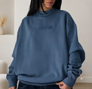 Custom Logo Women's Reversible Terry Long Mock Neck Pullover <b>Sweatshirt</b>-<b>Vintage</b> Fashion Plus Size Winter Streetwear Front Logo - Product Image 1