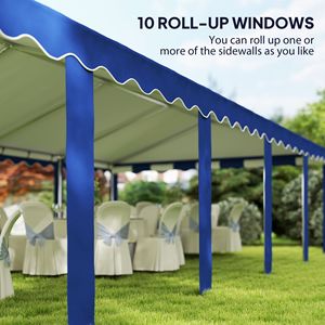 Tendone da Esterno Grande 5x10m per Feste, Resistente, con 10 Finestre e Pareti Laterali Rimovibili, in Tessuto di Poliestere Blu e Acciaio - Product Image 5