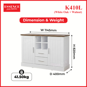 Buffet de cuisine moderne de style américain, écologique, à profil bas, K410L, en chêne blanc et noyer, avec plateau en mélaminé sur panneaux de particules - Product Image 6