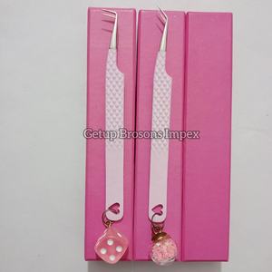 Pince à épiler professionnelle en acier inoxydable rose pour extensions de cils, pointe en fibre, pointe dentelée environ 10 mm, antistatique - Product Image 6