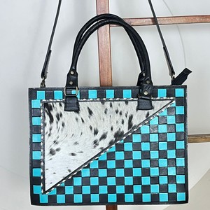 Fashionable Women Multi-functional Shoulder <b>Bag</b> Hand Tooled Checkered Leather Concealed Carry <b>Tote</b> <b>Bag</b> Cowhide Crossbody Handbag - Product Image 5