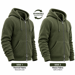 Sudadera con capucha reversible personalizada para hombre, de doble tejido, con cremallera, forro polar térmico tipo gofre, chaqueta con cremallera reversible personalizada para hombre - Product Image 3