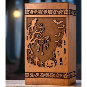 Handmade Wooden Halloween Cremation Urn: Spooky Memorial <b>Box</b> Funeral Memorial <b>Keepsake</b> by AYAANS - Product Image 4