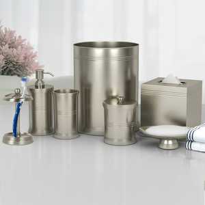 Modern Metal Bathroom <b>Set</b> 5 Piece Round <b>Soap</b> Dish <b>Toothbrush</b> <b>Holder</b> Tumbler Waste Bin With Pump <b>Dispenser</b> Decoration For Home - Product Image 4