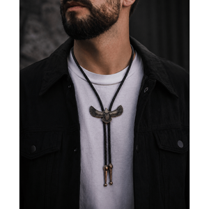 Retro Alloy Pendant Bolo Tie Adjustable Genuine Leather Cowboy Necktie Necklace for Men & Boys - Product Image 1