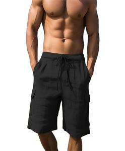 Men's <b>Shorts</b> <b>Linen</b> Solid Tooling Wind Elastic Drawstring Side Pockets Comfortable Lightweight Breathable Stylish Quarter Pants - Product Image 4