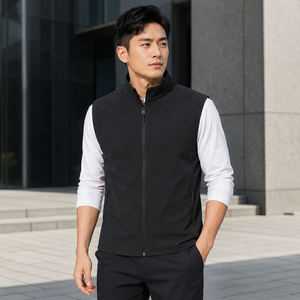 Winter Custom <b>Men's</b> Solid <b>Black</b> Polyester Softshell <b>Vest</b> Sleeveless Zip Front Outdoor Layering Waterproof Eco-Friendly - Product Image 4