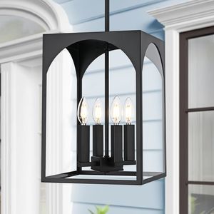 Adjustable 4-Light Outdoor Pendant Lamp <b>Large</b> Exterior Hanging <b>Lantern</b> Farmhouse Style Porch Light Fixture - Product Image 6