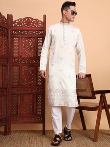 Kurta de Algodón para Hombre de NiMa Creations, Diseño Bordado, Reversible, de Secado Rápido, Corte Regular, Largo hasta la Rodilla, Tradicional Indio-Pakistaní - Product Image 1