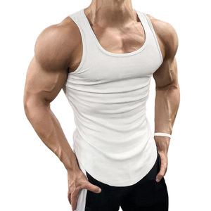 Camiseta Deportiva OEM 100% Algodón Acordonado, Camiseta sin Mangas para Fisicoculturismo, Fitness, Running, con Logotipo Personalizado, Camiseta Blanca de Verano - Product Image 1