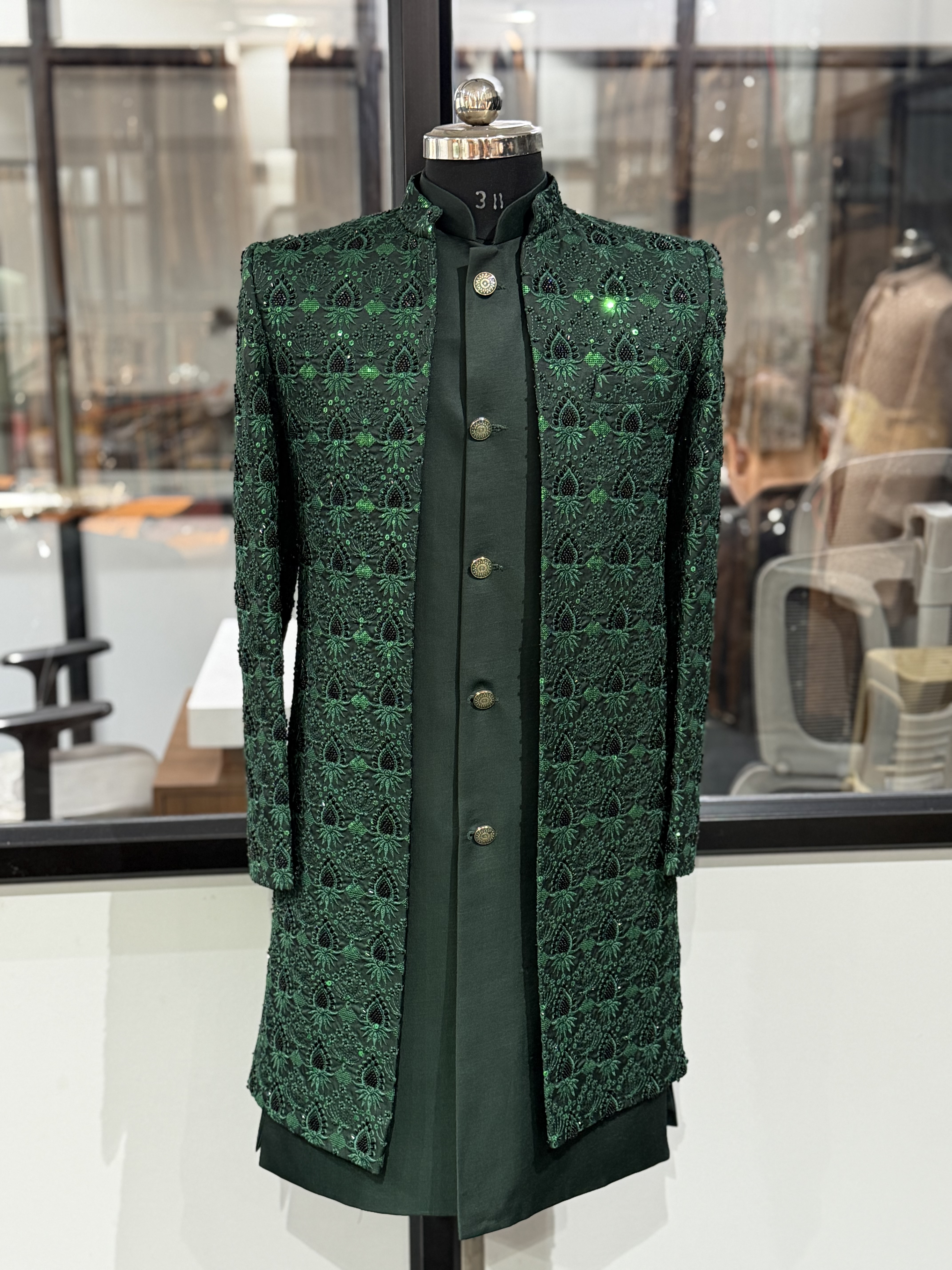 Order Online Green Sherwani Embroidery-Rich Winter Wear | Alibaba.com
