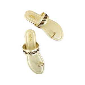 CL1941รองเท้าแตะส้นเตี้ยสีทอง - Product Image 1