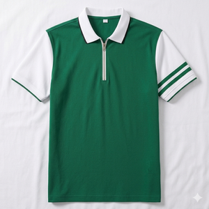 เสื้อโปโลซิปผู้ชายแบบกำหนดเอง สีตัดต่อ แขนสั้น ผ้าฝ้ายผสมโพลีเอสเตอร์ ปิเก้ ลำลอง แขนลายทาง ระบายอากาศได้ดี เหมาะสำหรับใส่ในฤดูร้อน รับผลิตแบบ OEM ODM - Product Image 1