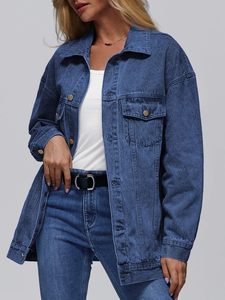 Women's Long Sleeve Loose <b>Denim</b> <b>Jacket</b> Fashion Button Up Casual Jean Coat <b>Custom</b> OEM ODM Wholesale - Product Image 5