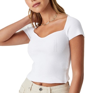 Nuevo estilo, recién llegado, camiseta blanca corta y elegante, colección 100% algodón, camiseta para mujeres y chicas jóvenes. - Product Image 1