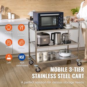 Carrello Multiuso in Acciaio a 3 Ripiani, Capacità 450 LBS, Trolley da Cucina con Ruote per Stoccaggio - Product Image 5