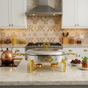 Luxury Arabic Oval Chafing Dish Matte Black Silver Diamond Motif Handle Ramadan <b>Buffet</b> <b>Server</b> Single Unit - Product Image 5